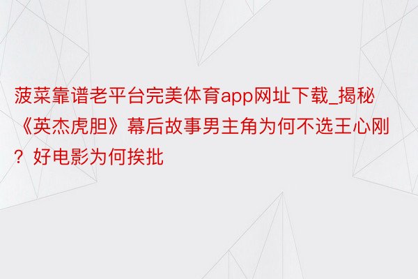 菠菜靠谱老平台完美体育app网址下载_揭秘《英杰虎胆》幕后故事男主角为何不选王心刚？好电影为何挨批